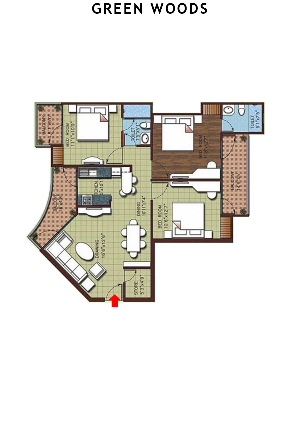 Greenwoods Block A Unit 5 (Type  B) Floor Plan