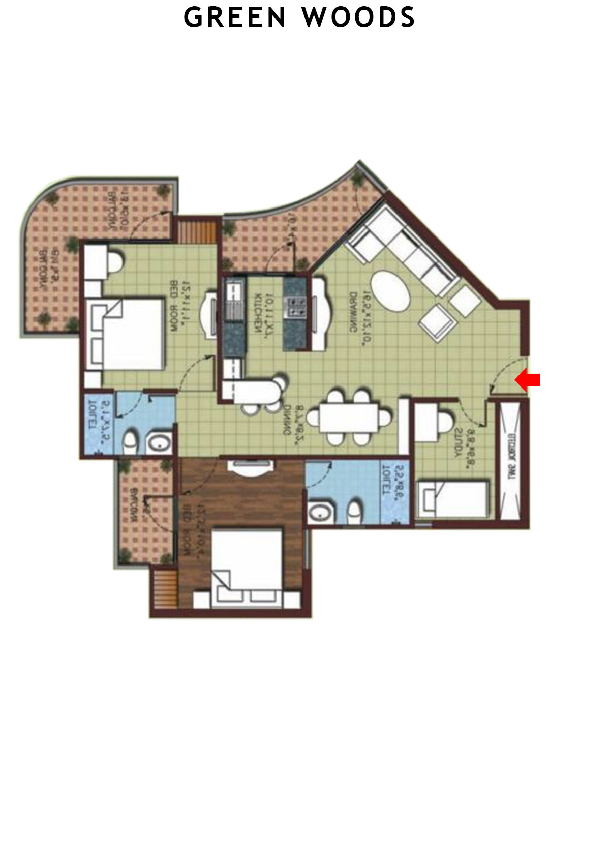 Greenwoods Block B Unit 3 (Type  D) Floor Plan