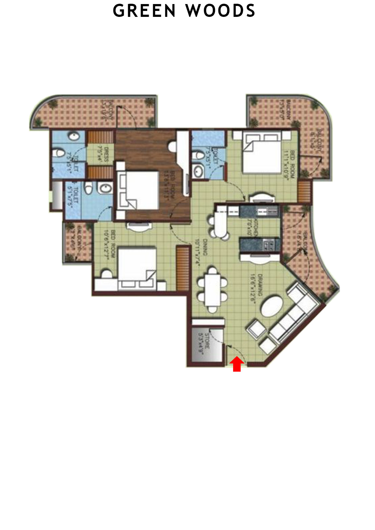 Greenwoods Block C Unit 2 (Type  E) Floor Plan