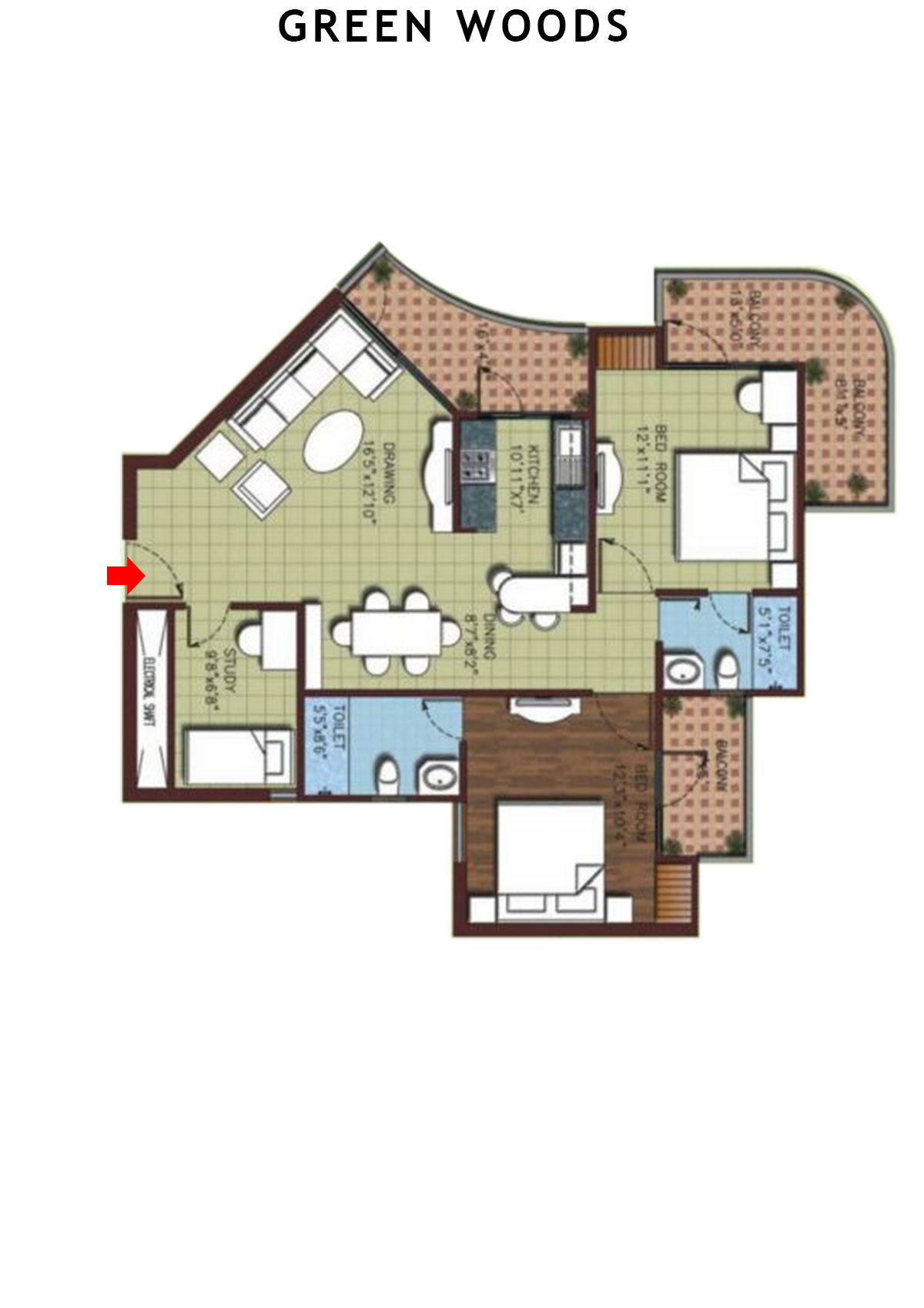 Greenwoods Block C Unit 3 (Type  D) Floor Plan