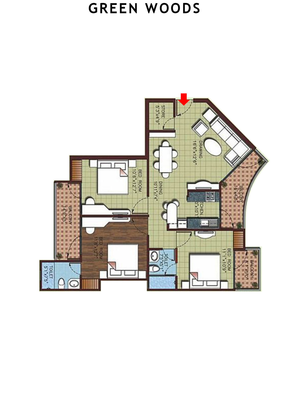 Greenwoods Block C Unit 5 (Type  B) Floor Plan