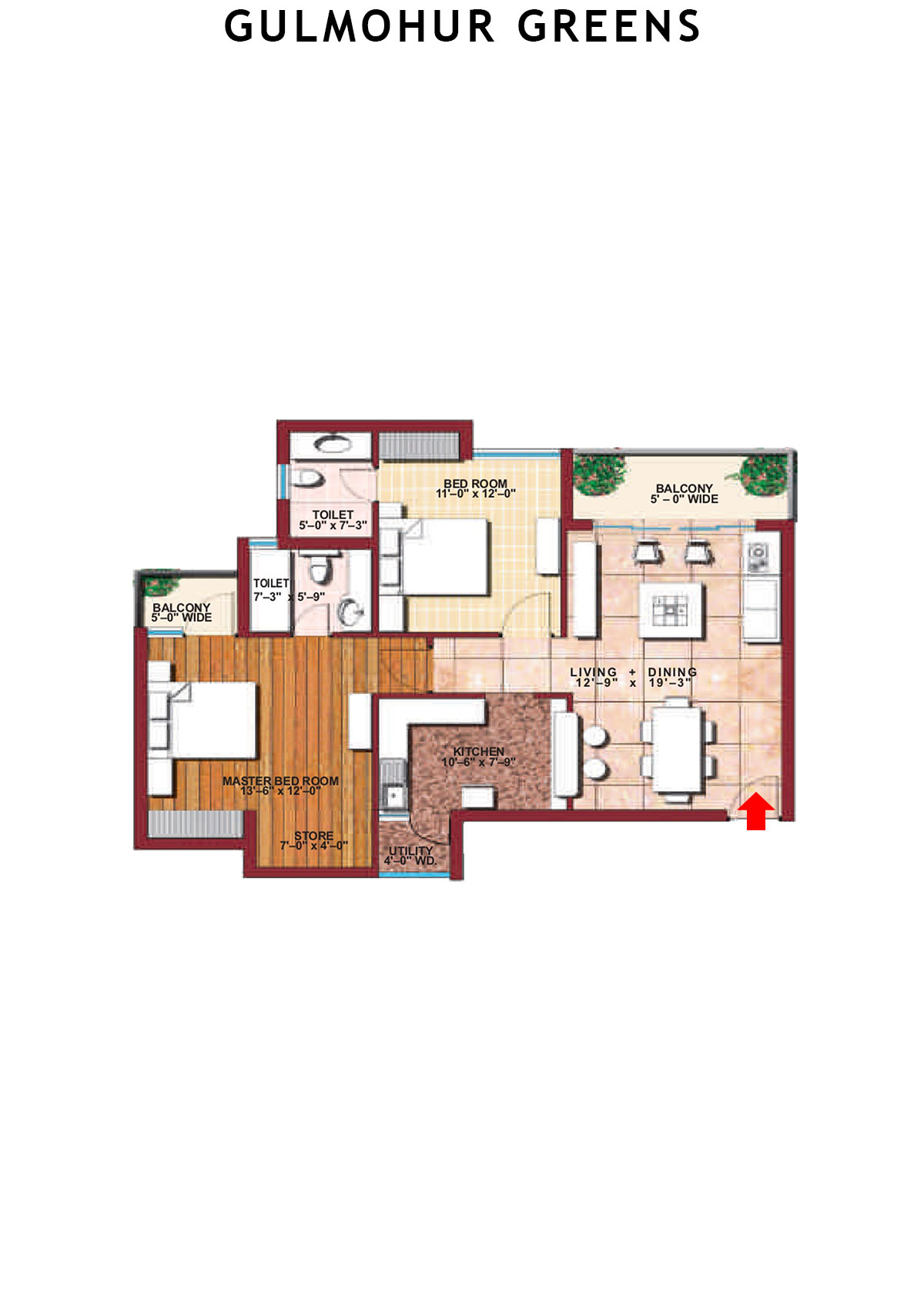 Gulmohur Greens Tower 14 Unit B Floor Plan