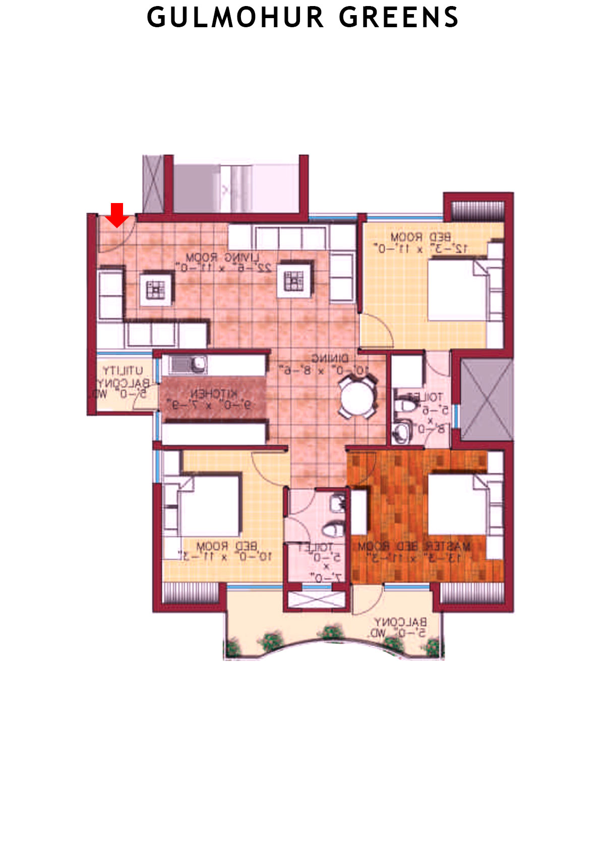 Gulmohur Greens Tower 19 Unit D Floor Plan