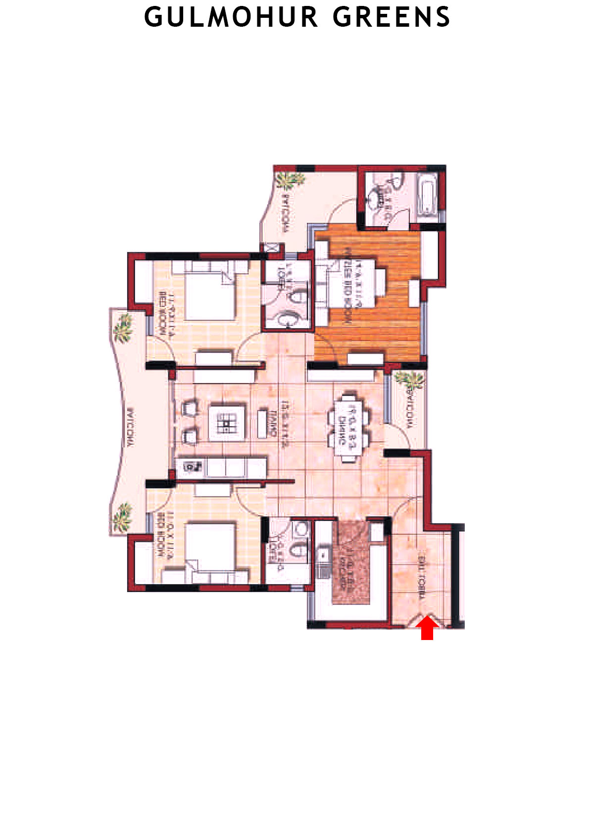Gulmohur Greens Tower 25 Unit A Floor Plan