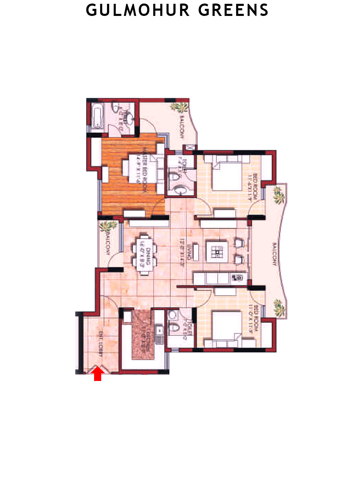 Gulmohur Greens Tower 26 Unit B Floor Plan