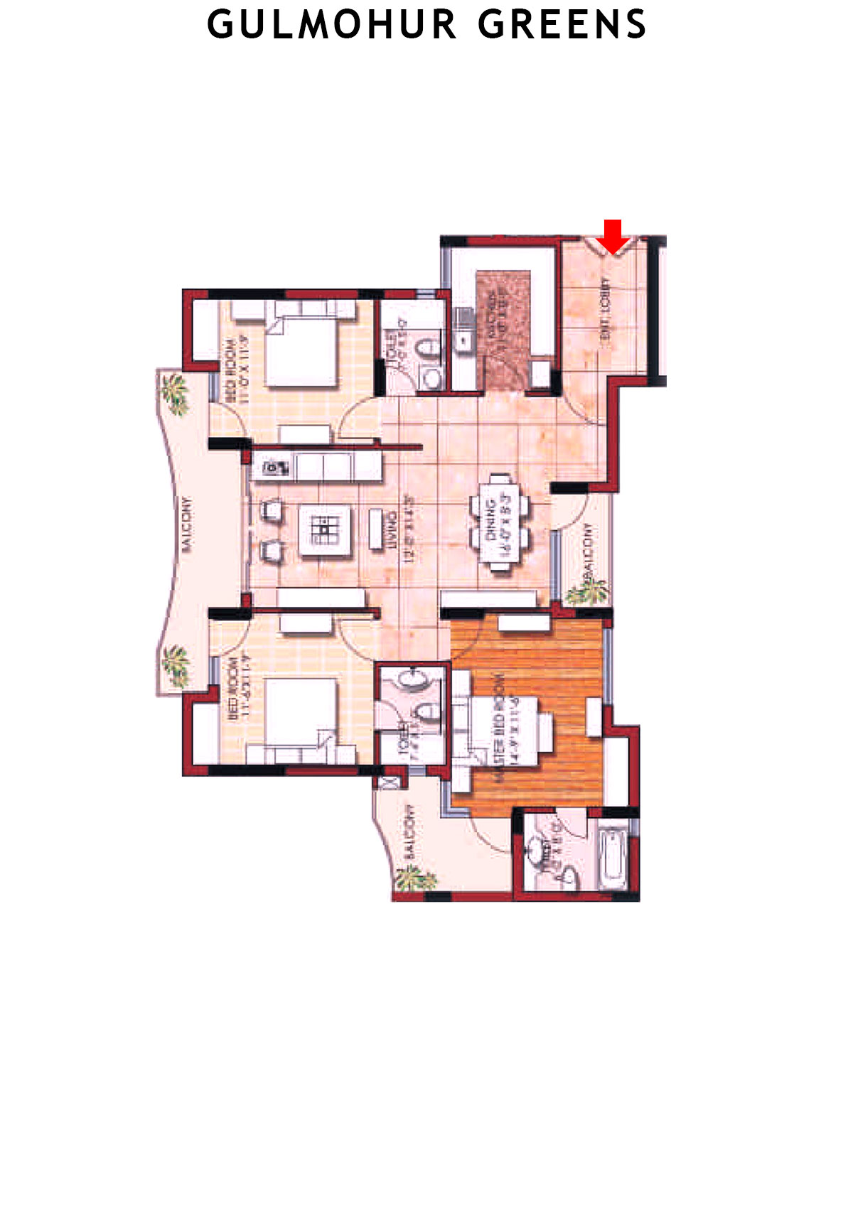 Gulmohur Greens Tower 26 Unit D Floor Plan