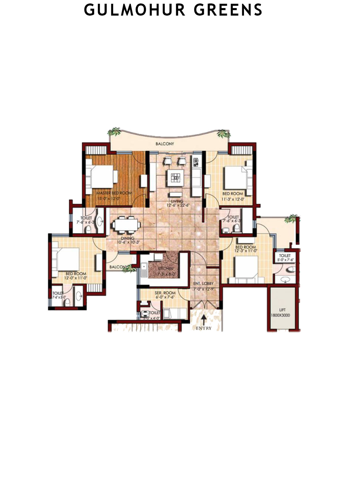 Gulmohur Greens Tower 2 Unit D Floor Plan