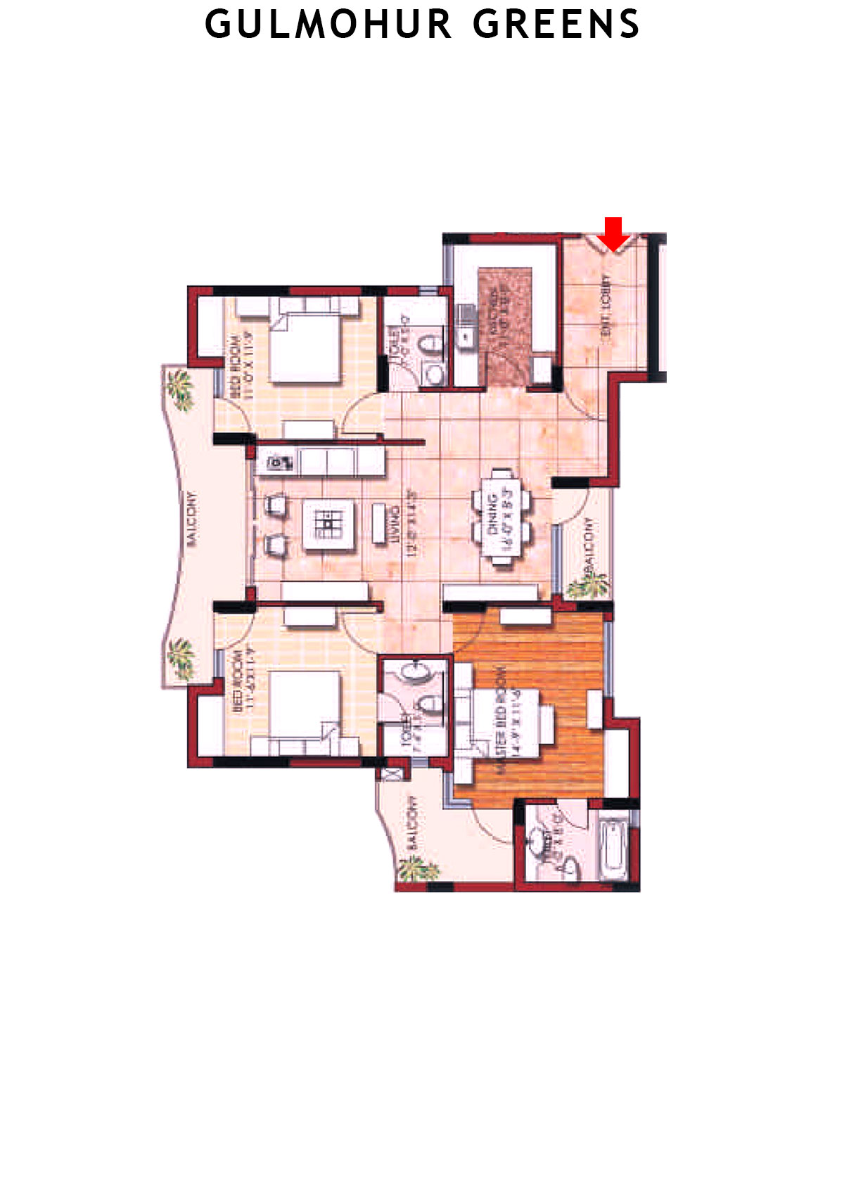 Gulmohur Greens Tower 32 Unit B Floor Plan