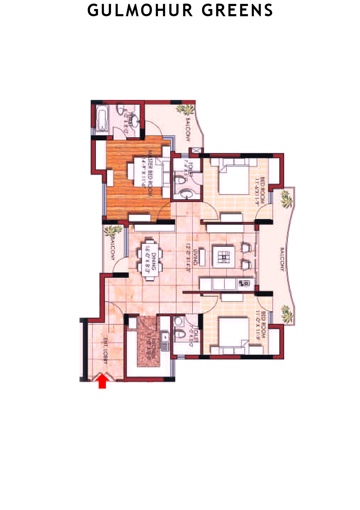 Gulmohur Greens Tower 32 Unit D Floor Plan