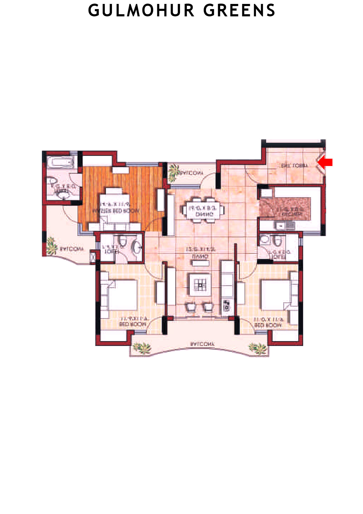 Gulmohur Greens Tower 34 Unit A Floor Plan