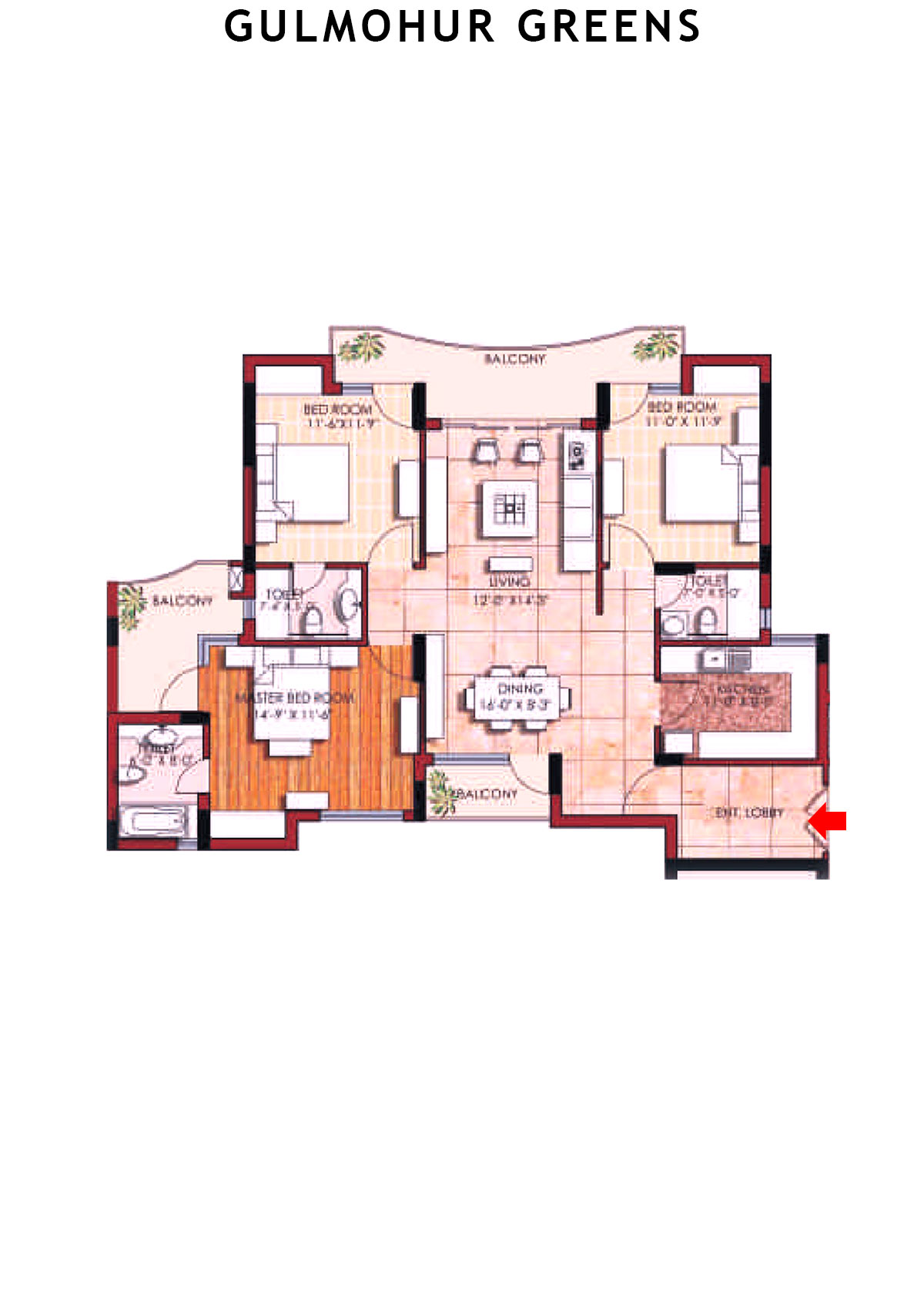 Gulmohur Greens Tower 34 Unit B Floor Plan