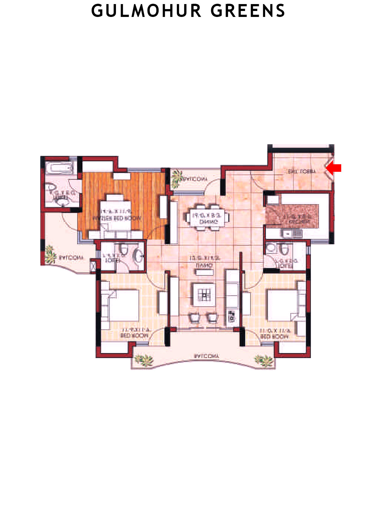 Gulmohur Greens Tower 35 Unit A Floor Plan
