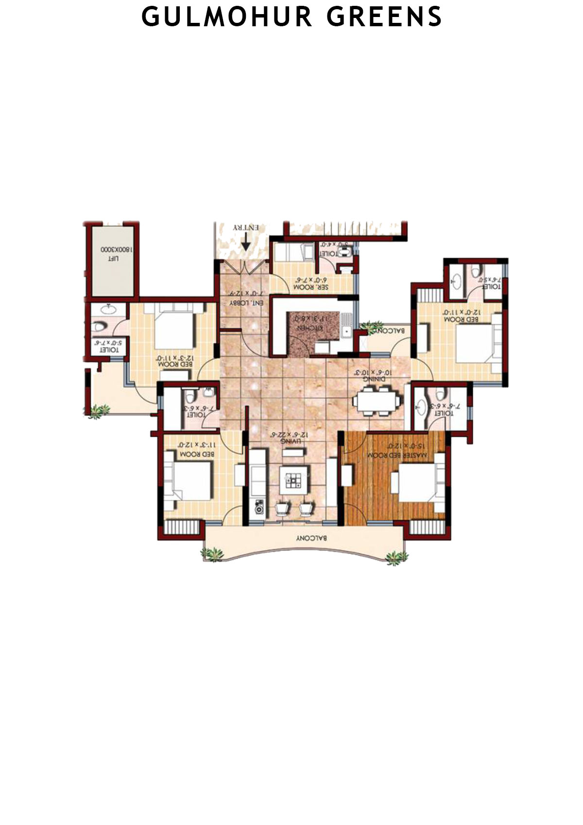 Gulmohur Greens Tower 3 Unit B Floor Plan