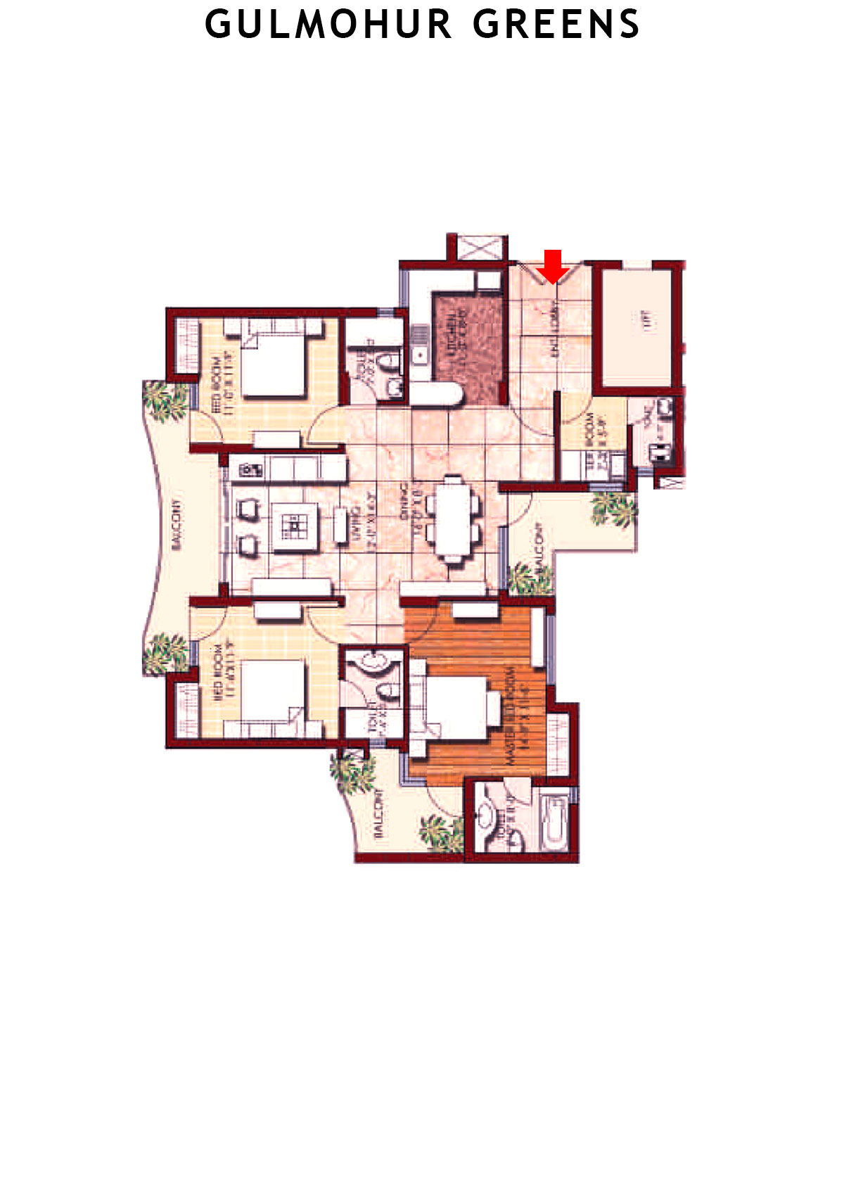 Gulmohur Greens Tower 4 Unit B Floor Plan