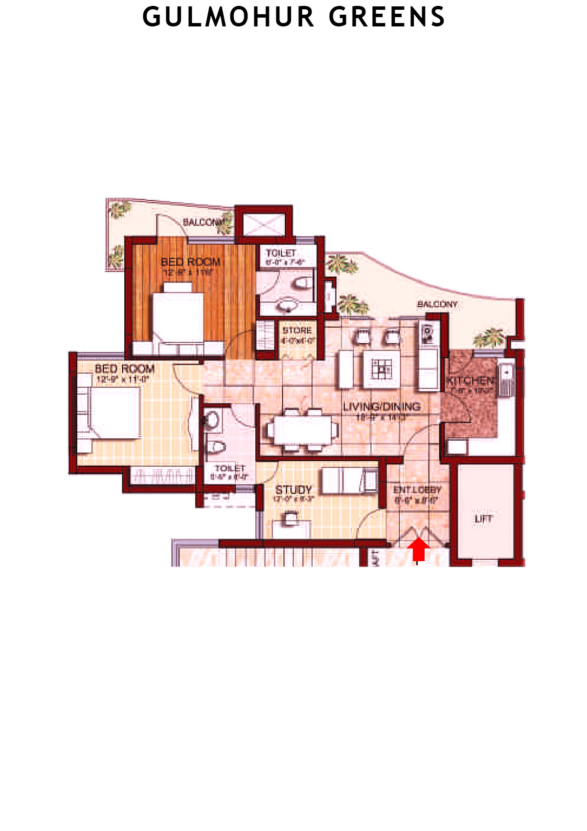 Gulmohur Greens Tower 8 Unit B Floor Plan