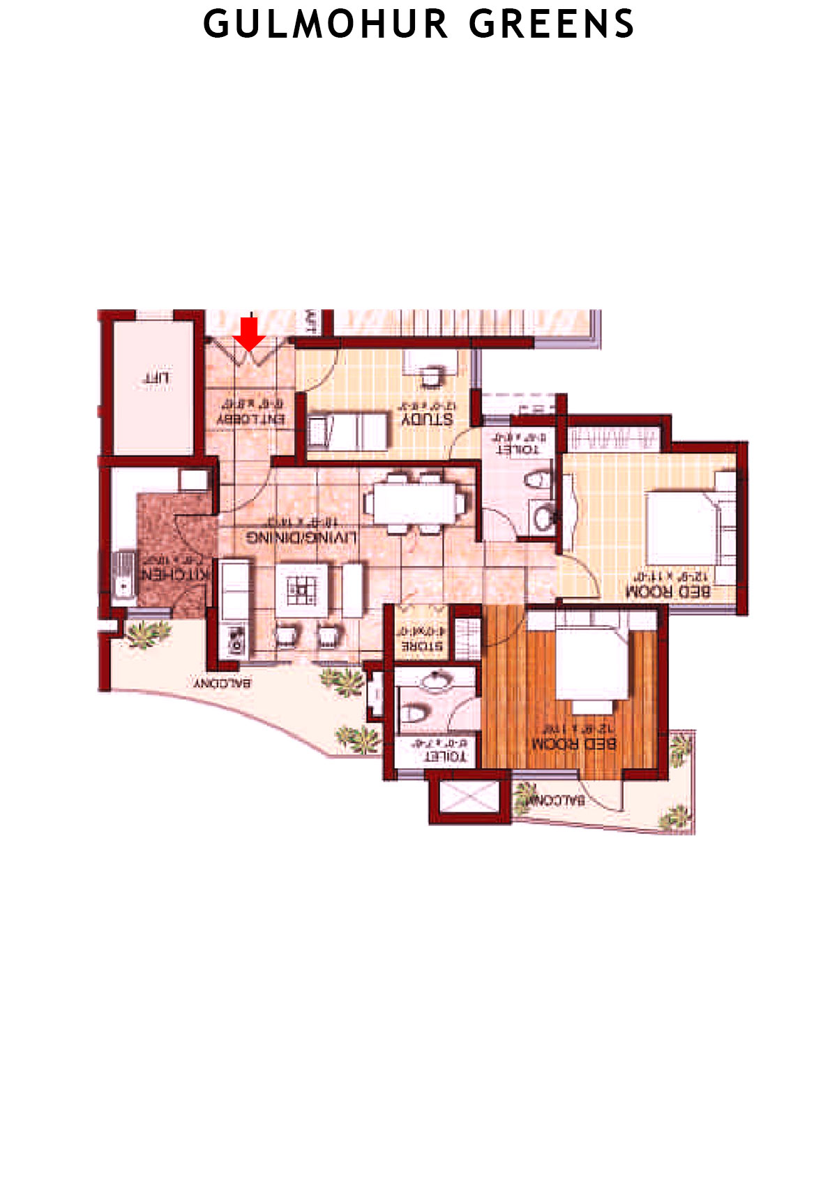 Gulmohur Greens Tower 8 Unit D Floor Plan