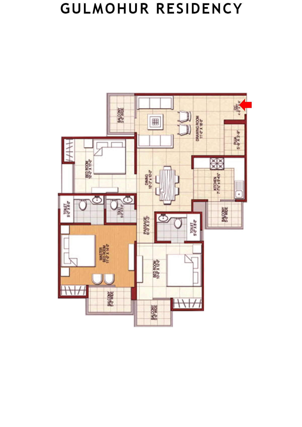 Gulmohur Residency Orange  Unit 1 Floor Plan
