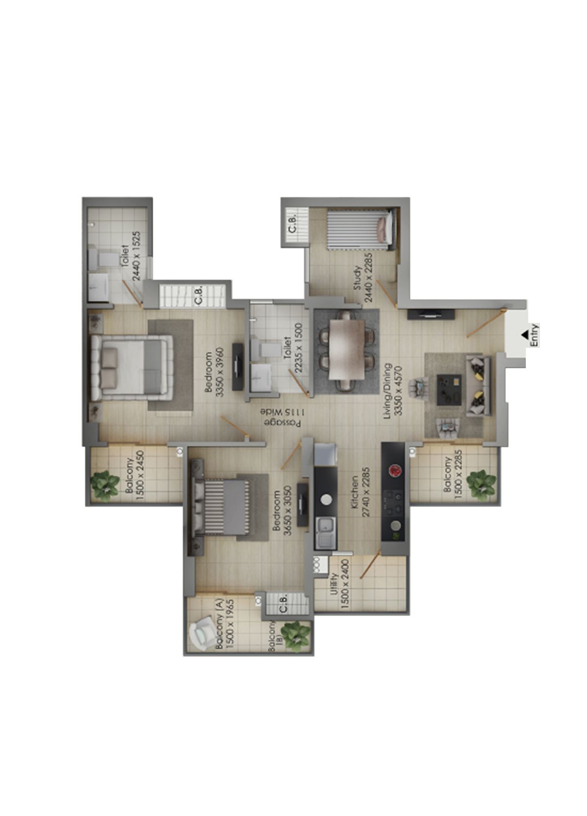 Gulshan Botnia Tower B Unit 1, Type B Floor Plan