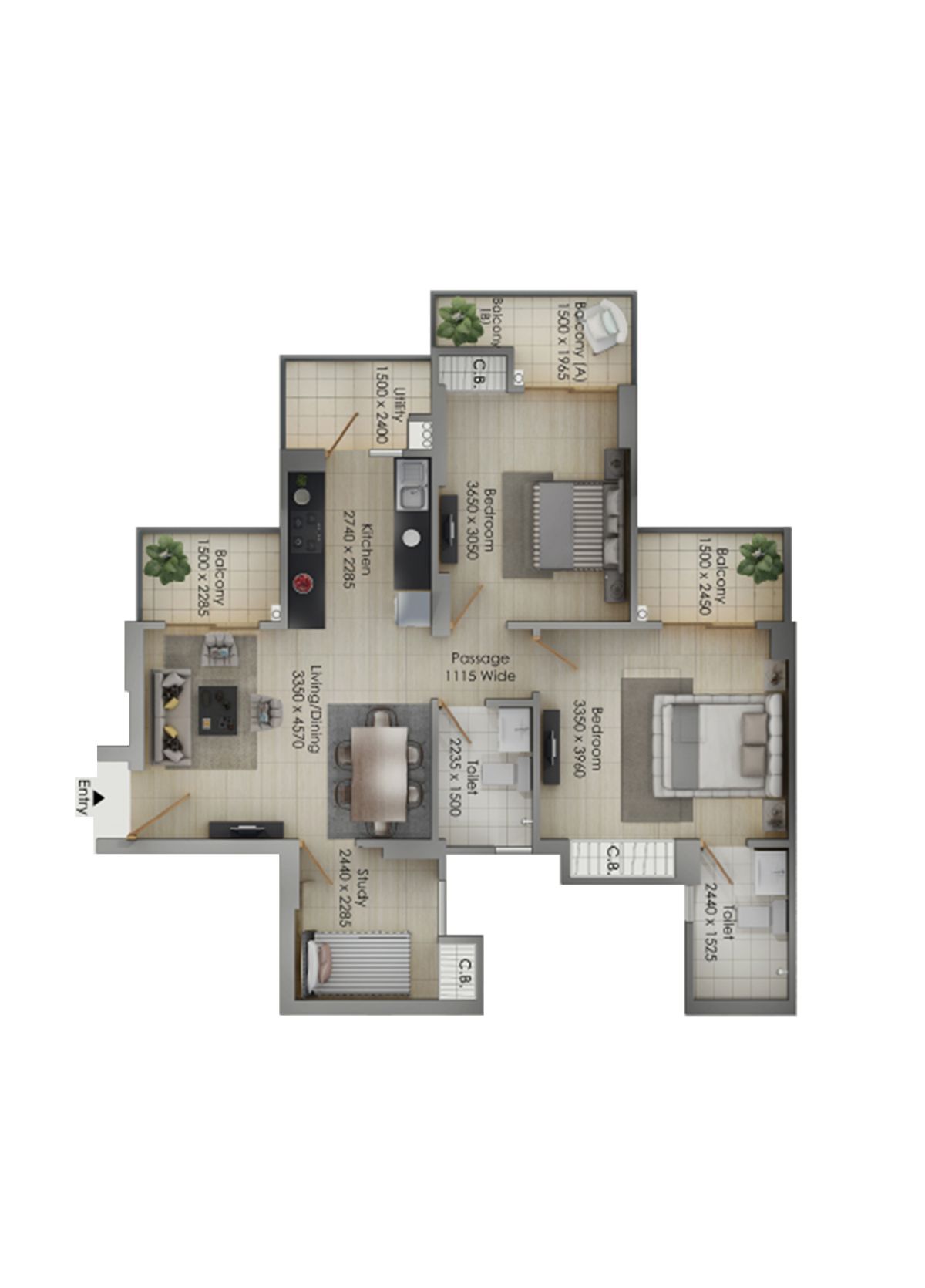 Gulshan Botnia Tower B Unit 3, Type B Floor Plan