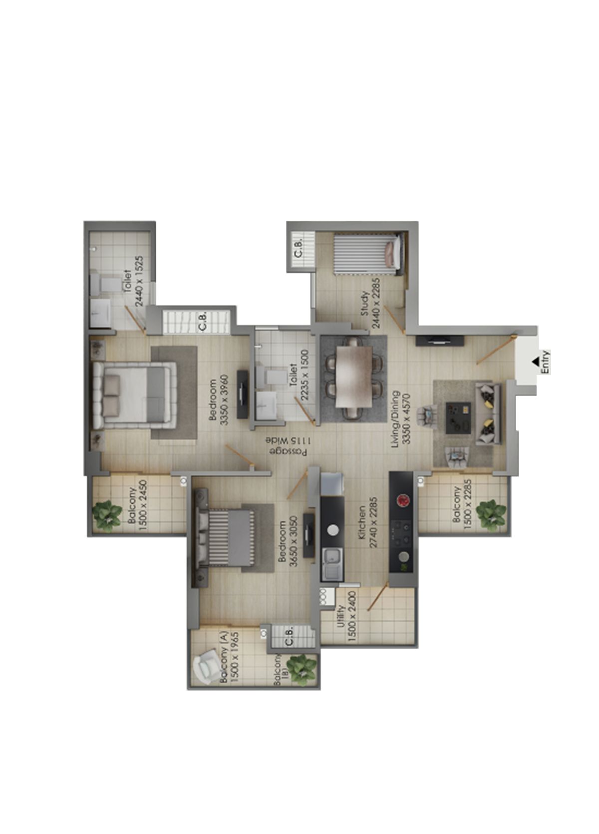 Gulshan Botnia Tower C Unit 1, Type B Floor Plan