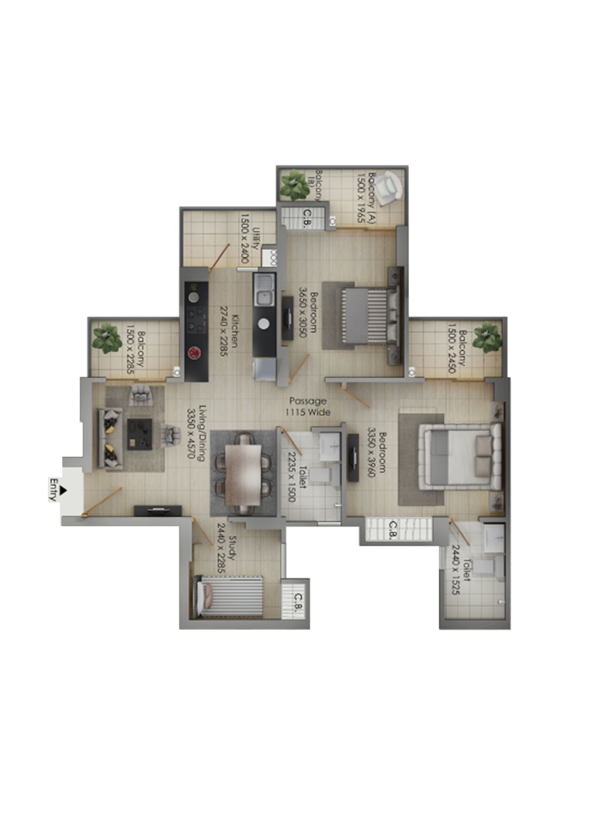 Gulshan Botnia Tower C Unit 3, Type B Floor Plan