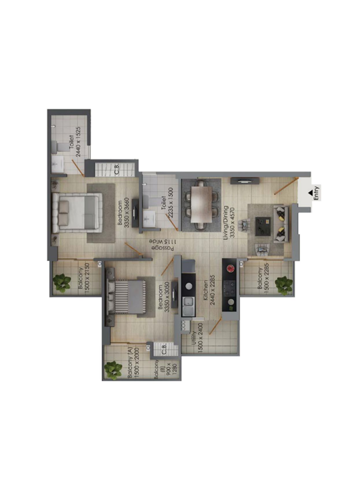 Gulshan Botnia Tower D Unit 1, Type A Floor Plan