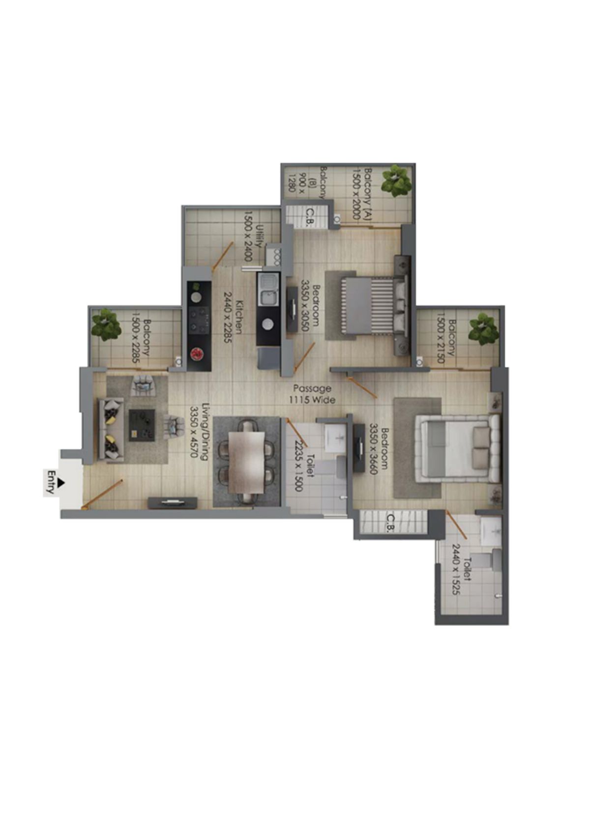 Gulshan Botnia Tower D Unit 3, Type A Floor Plan