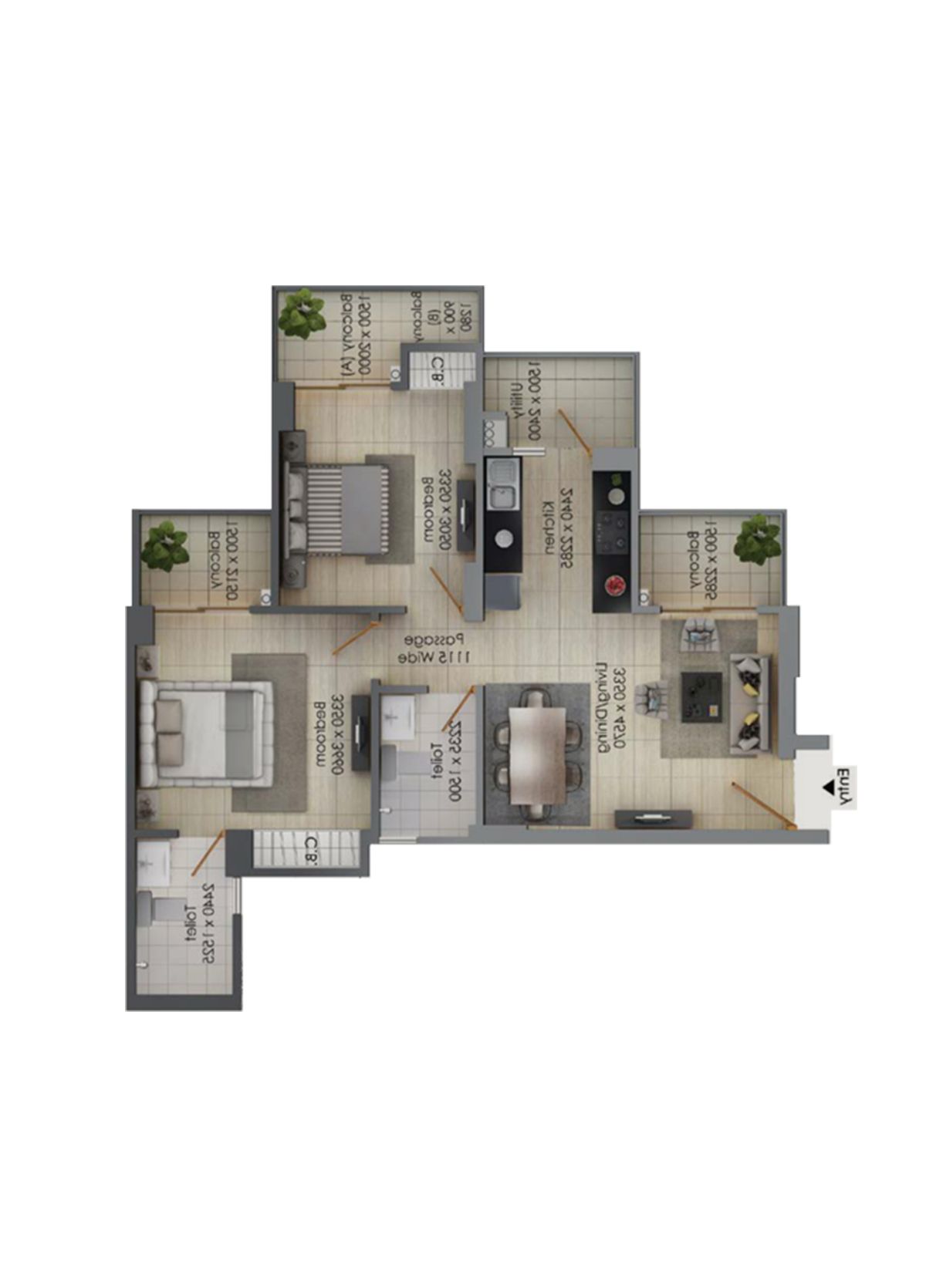 Gulshan Botnia Tower E Unit 2, Type A Floor Plan