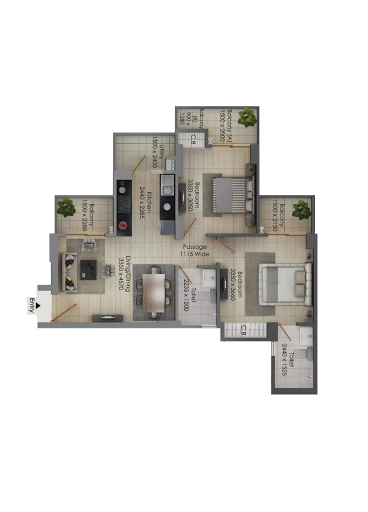 Gulshan Botnia Tower E Unit 3, Type A Floor Plan