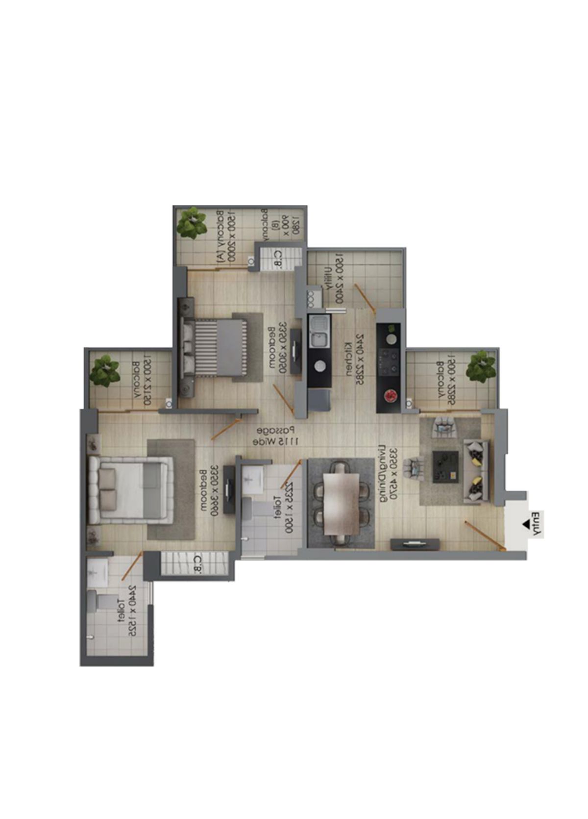 Gulshan Botnia Tower H Unit 2, Type A Floor Plan