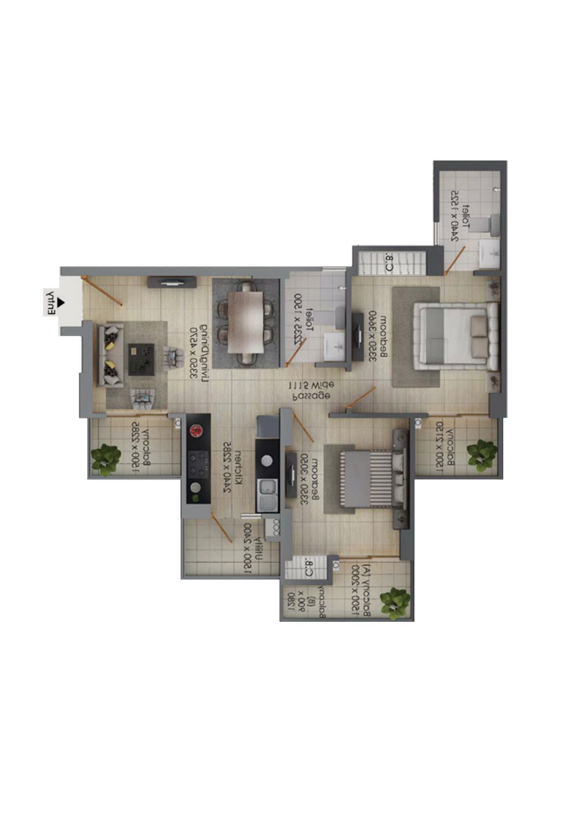 Gulshan Botnia Tower H Unit 4, Type A Floor Plan