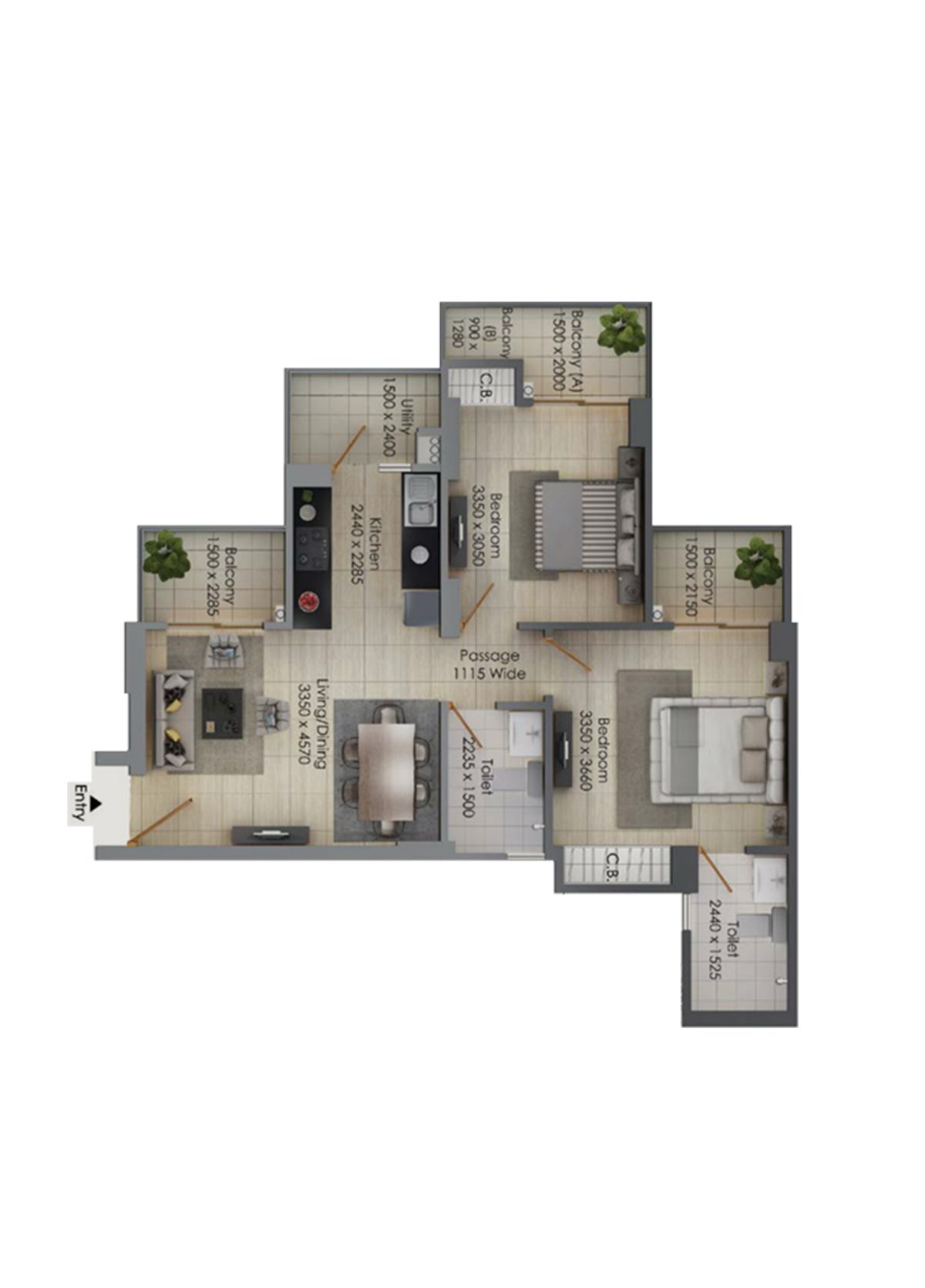 Gulshan Botnia Tower J Unit 3, Type A Floor Plan