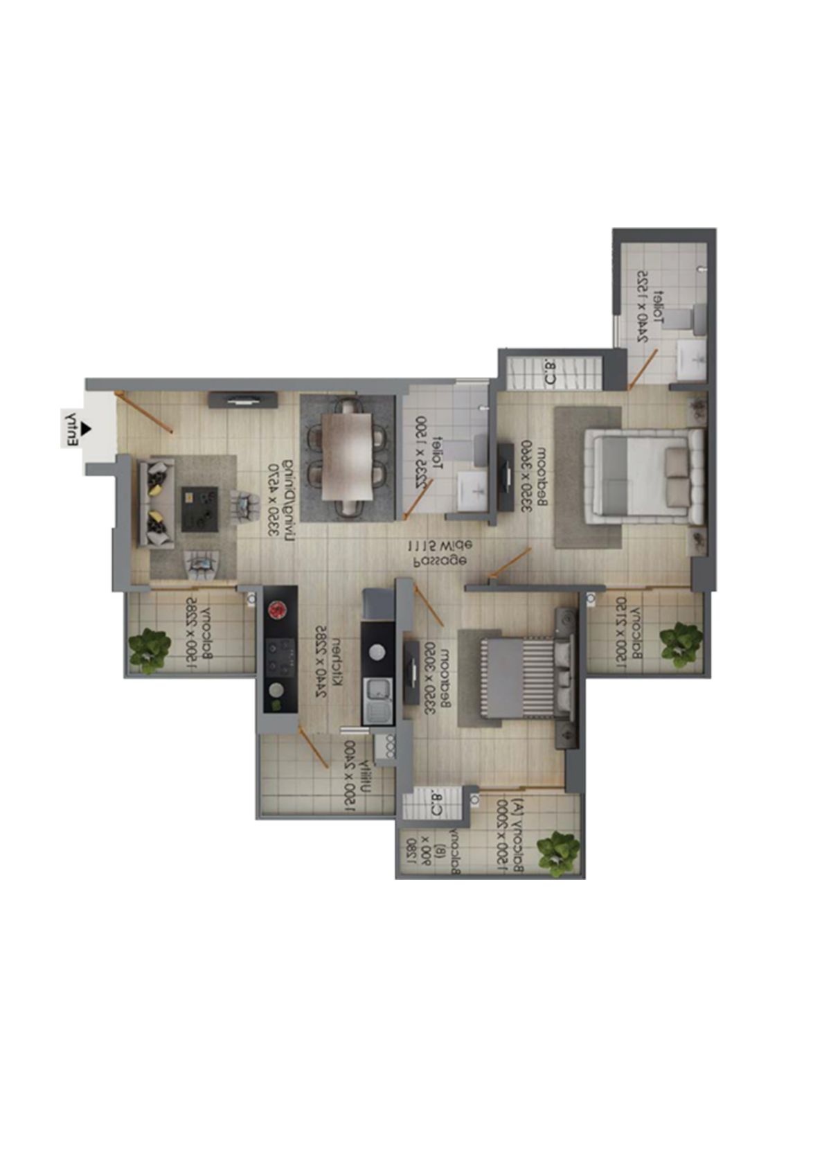 Gulshan Botnia Tower J Unit 4, Type A Floor Plan