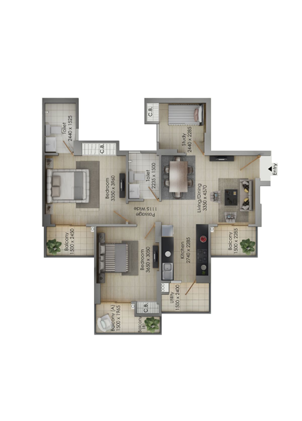 Gulshan Botnia Tower K Unit 1, Type B Floor Plan