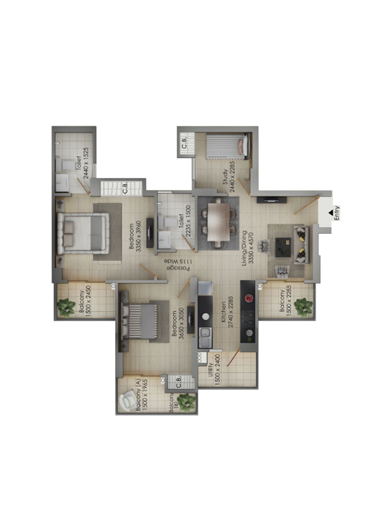 Gulshan Botnia Tower L Unit 1, Type B Floor Plan