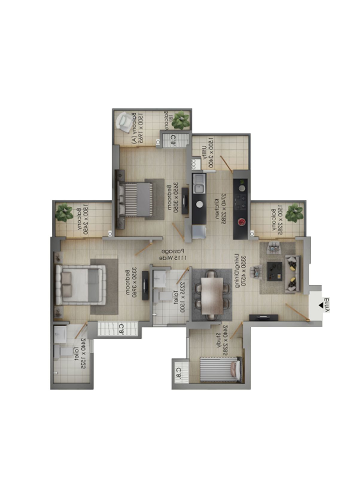 Gulshan Botnia Tower L Unit 2, Type B Floor Plan