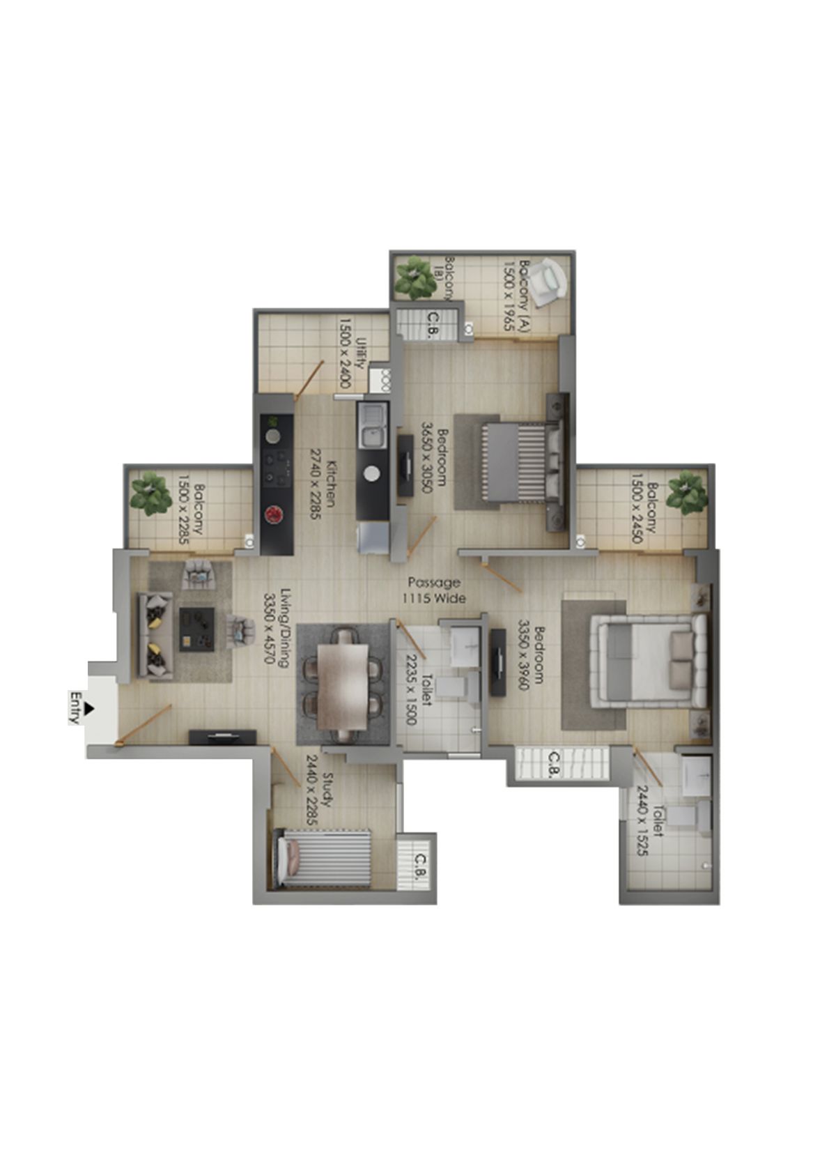 Gulshan Botnia Tower L Unit 3, Type B Floor Plan