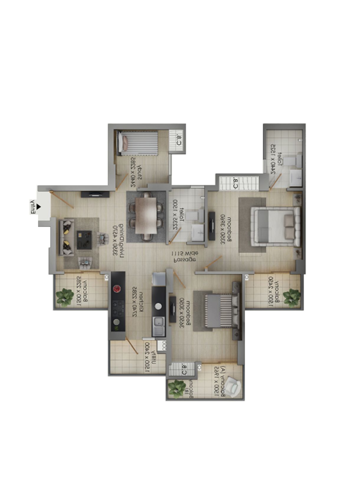 Gulshan Botnia Tower L Unit 4, Type B Floor Plan