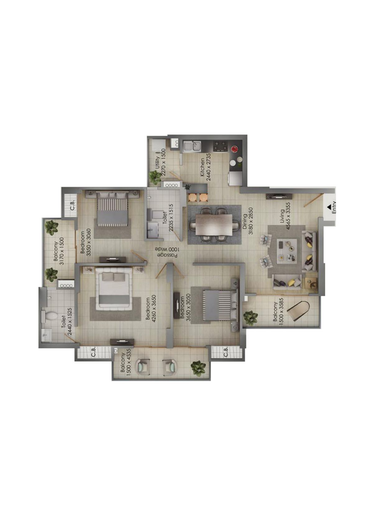 Gulshan Botnia Tower A Unit 1, Type E Floor Plan