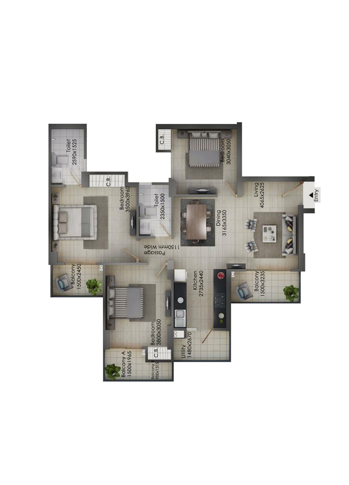 Gulshan Botnia Tower F Unit 1, Type C Floor Plan