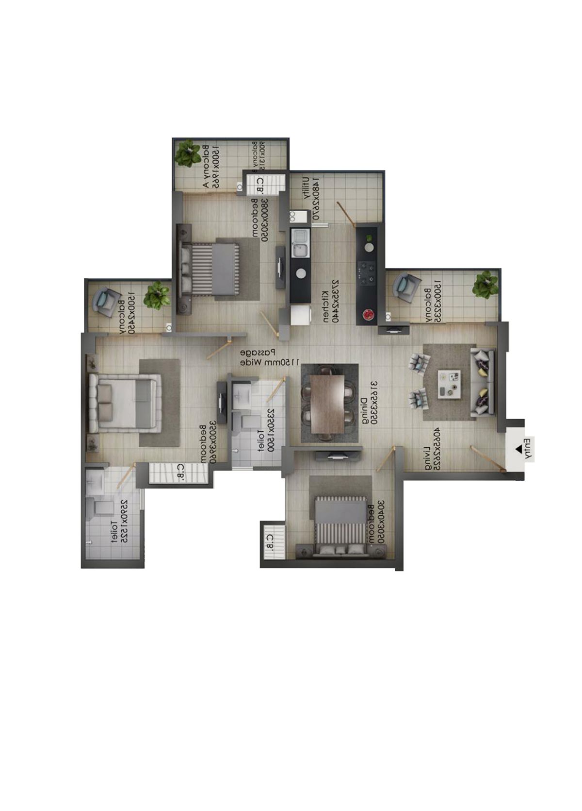 Gulshan Botnia Tower F Unit 2, Type C Floor Plan