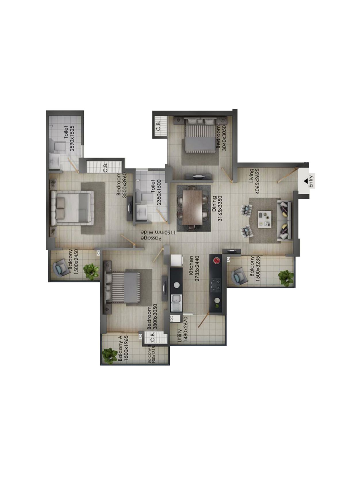 Gulshan Botnia Tower G Unit 1, Type C Floor Plan