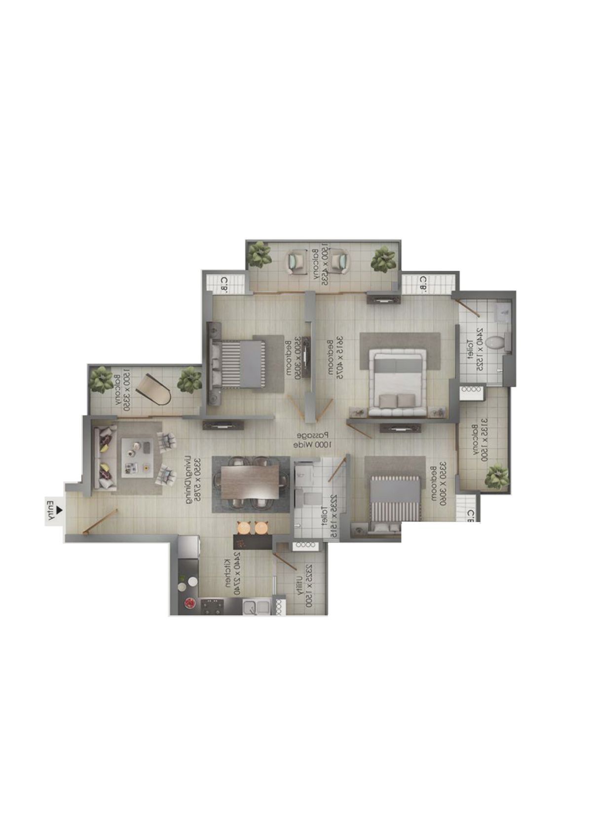 Gulshan Botnia Tower G Unit 3, Type D Floor Plan