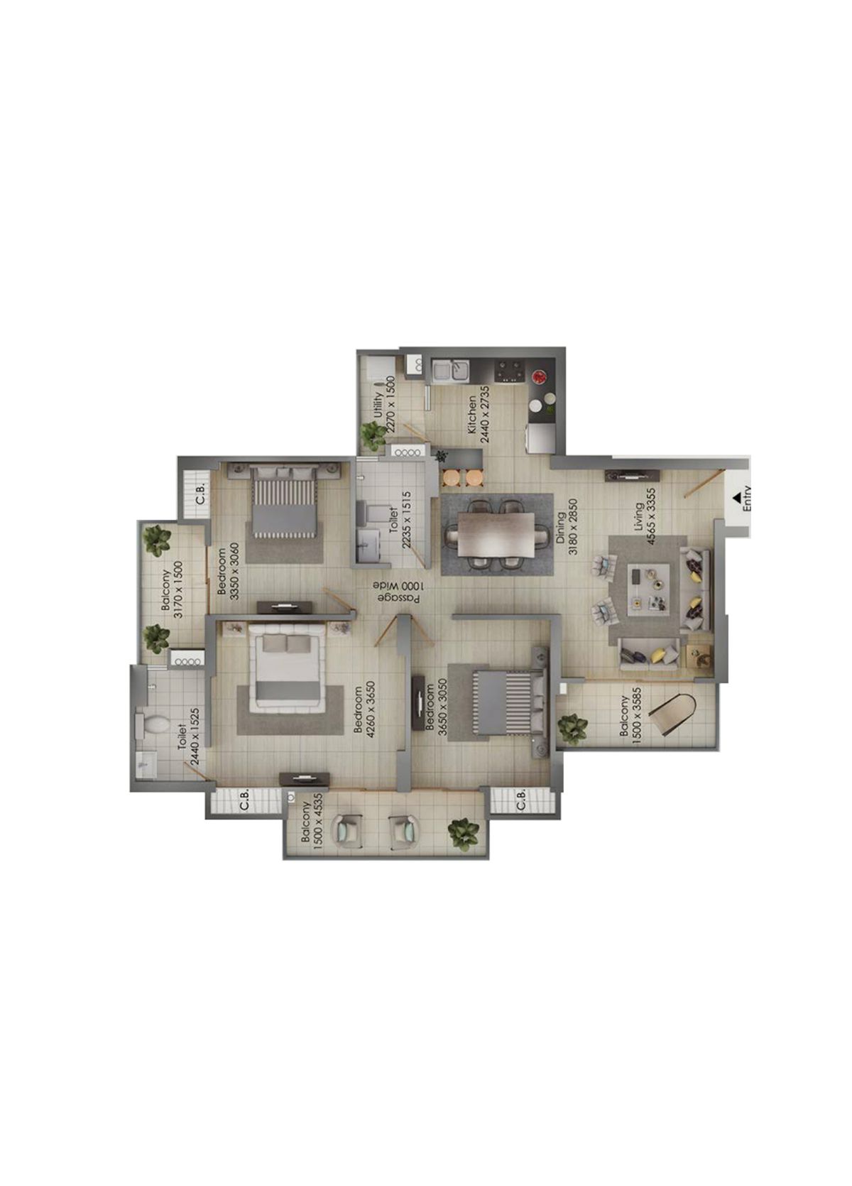 Gulshan Botnia Tower M Unit 1, Type E Floor Plan