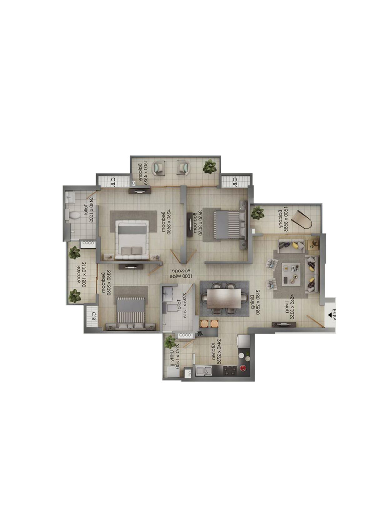 Gulshan Botnia Tower M Unit 2, Type E Floor Plan