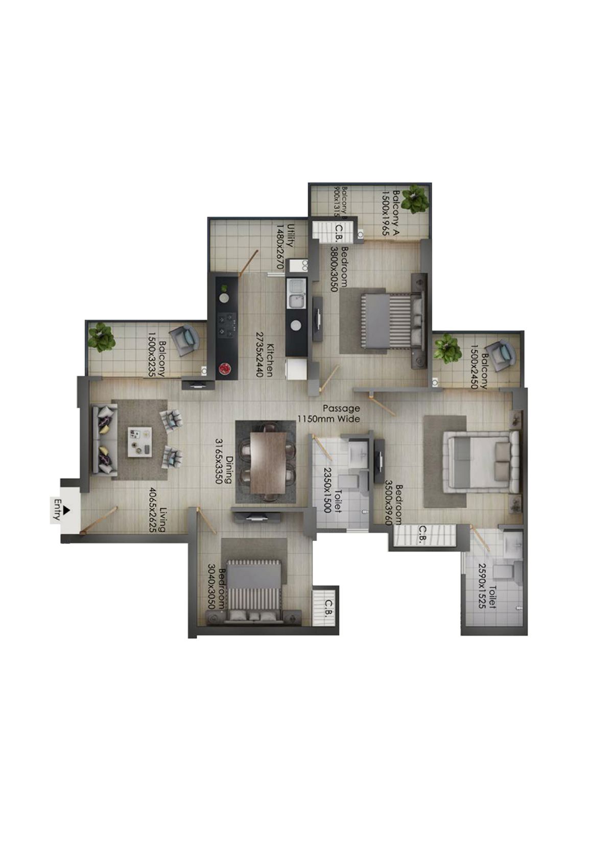 Gulshan Botnia Tower M Unit 3, Type C Floor Plan