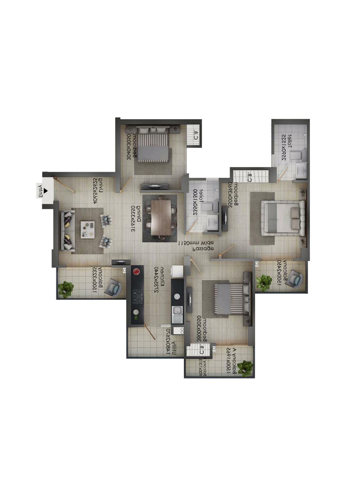 Gulshan Botnia Tower M Unit 4, Type C Floor Plan