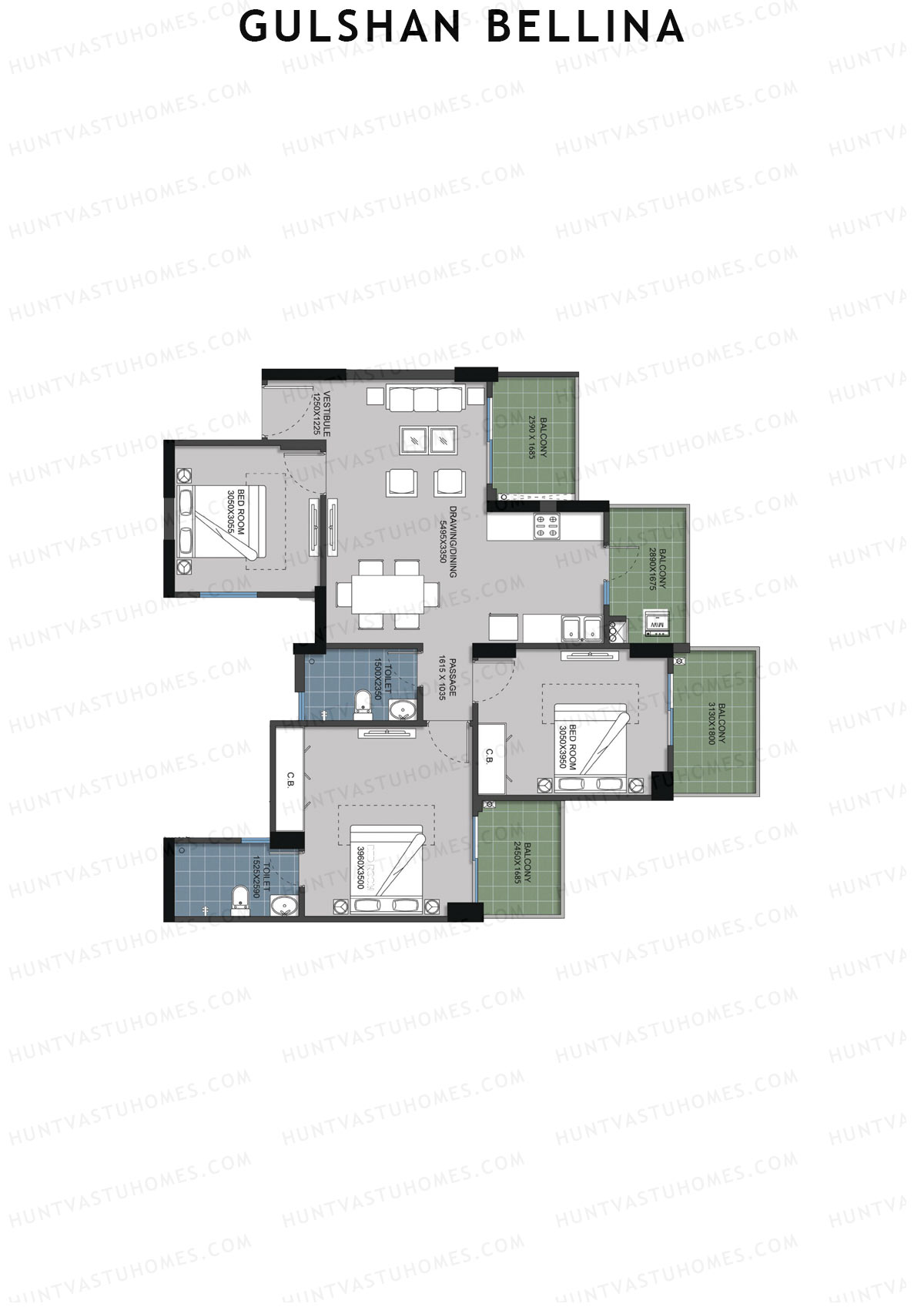 Gulshan Bellina Tower A Unit 1 (Type 3A) Floor Plan
