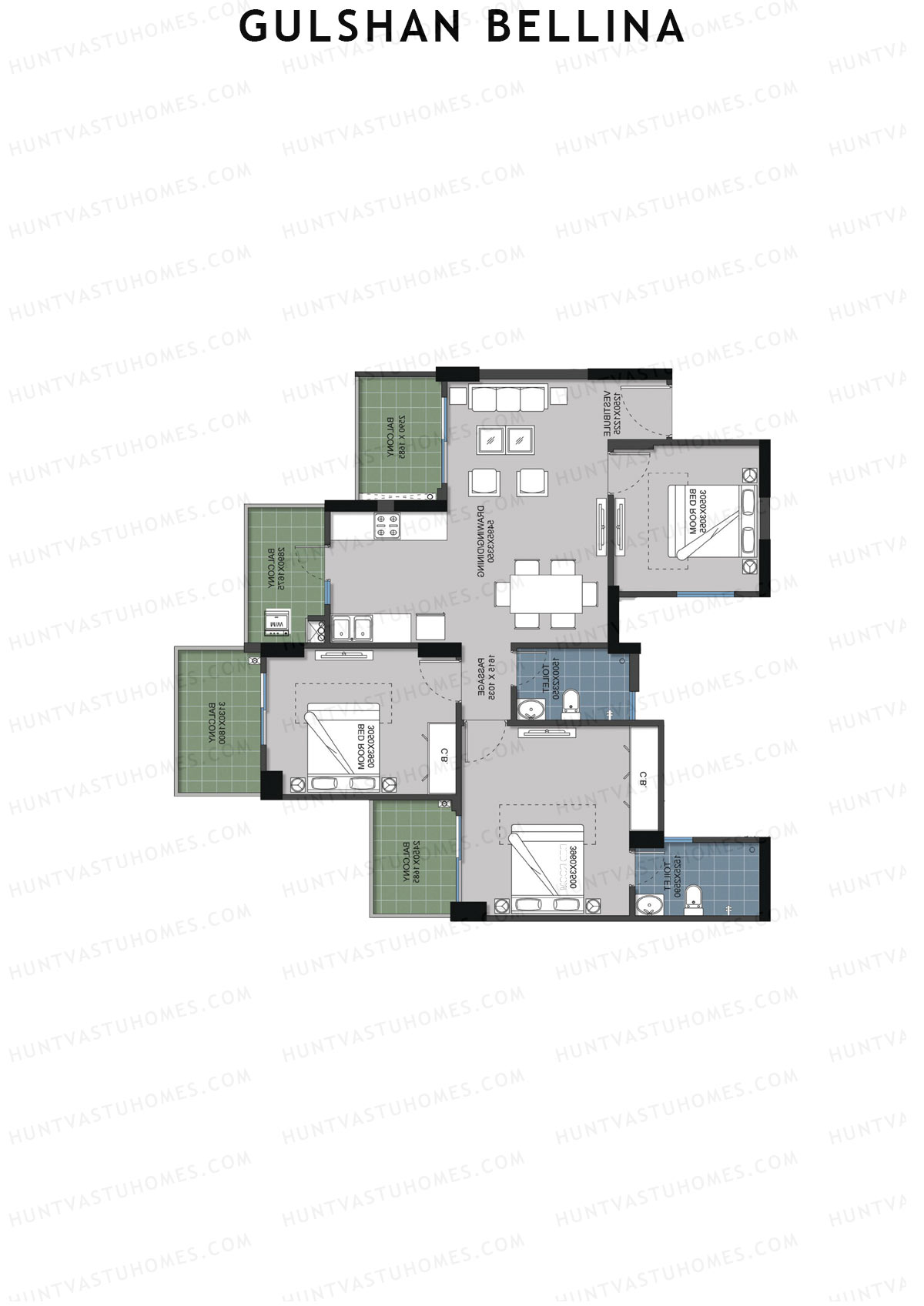 Gulshan Bellina Tower A Unit 2 (Type 3A) Floor Plan