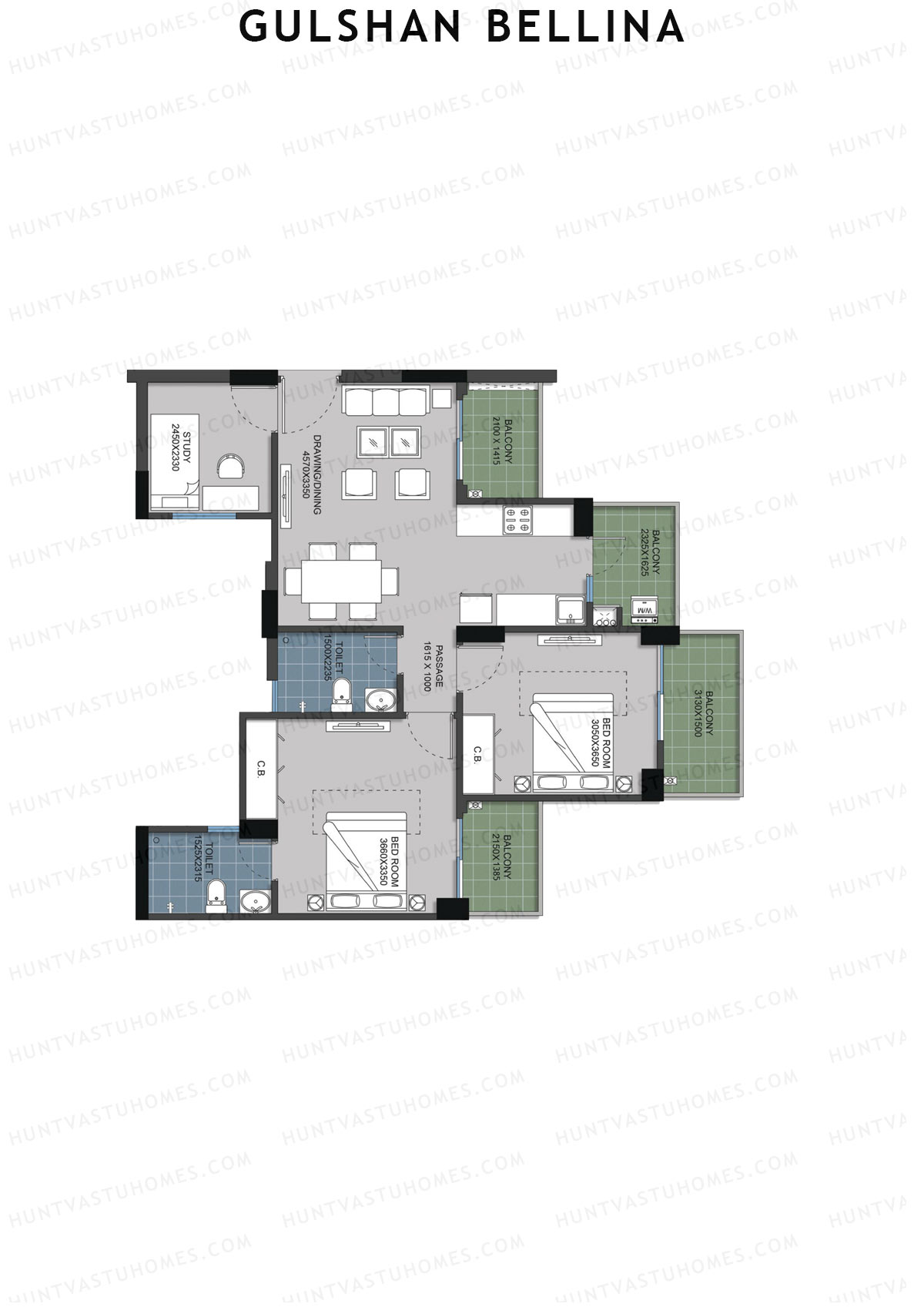 Gulshan Bellina Tower C Unit 1 (Type 2) Floor Plan